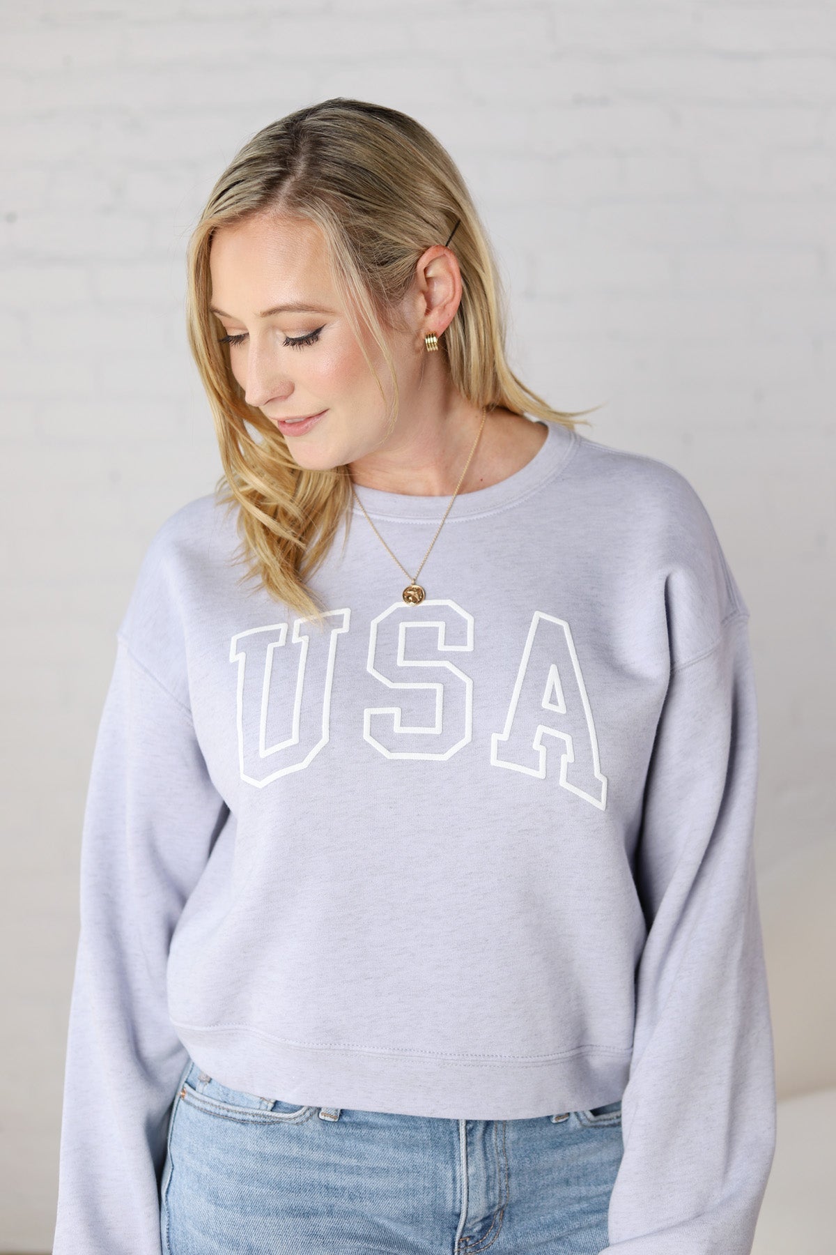 USA Puff Graphic Sweatshirt - Light Blue