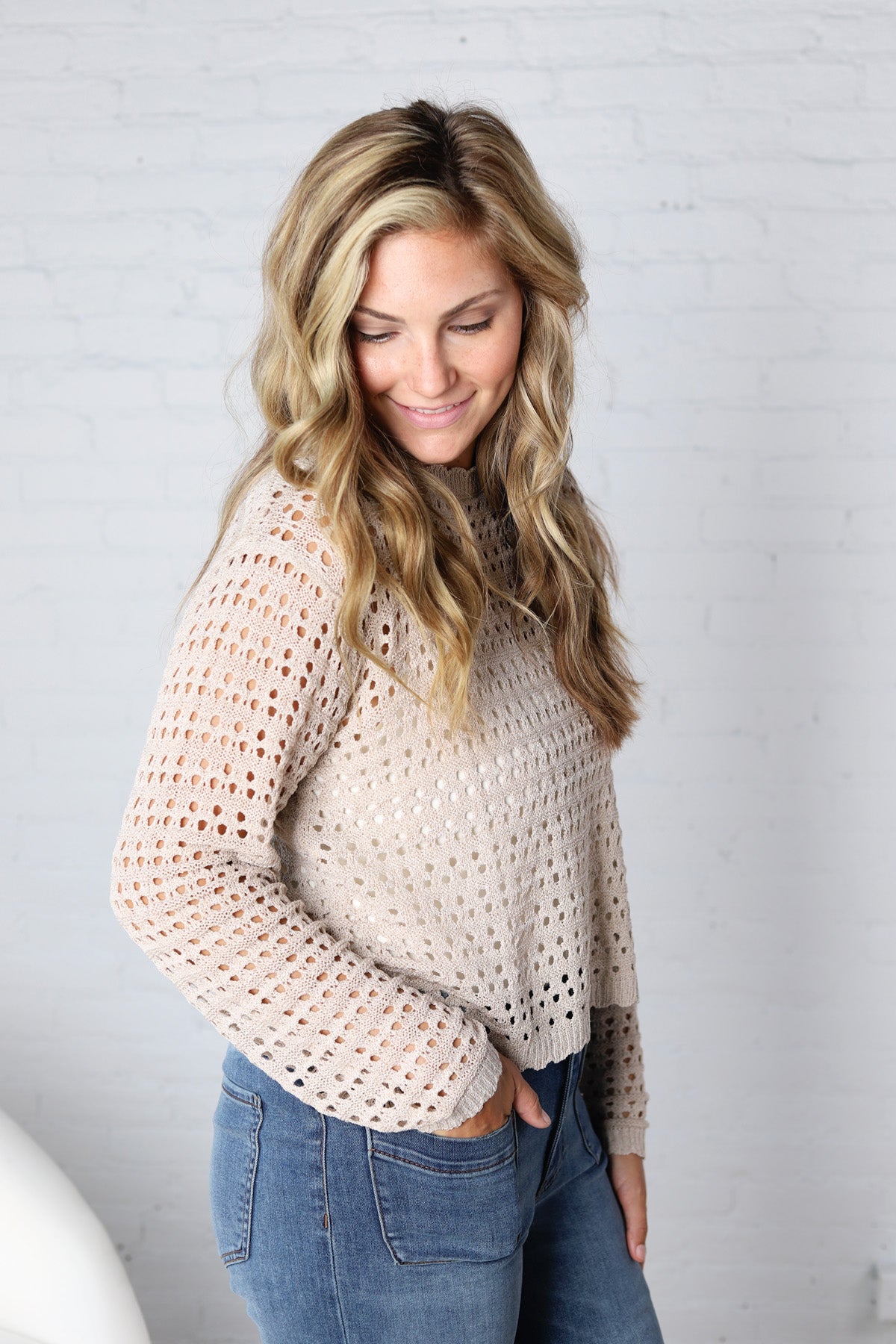 Vada Open Knit Cropped Top