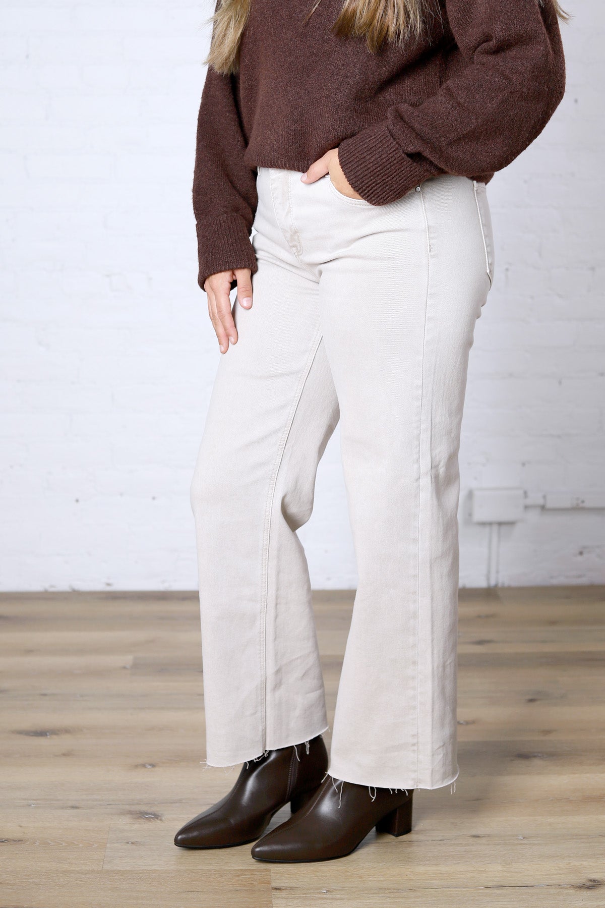 Vada Tummy Control Mid Rise Ankle Straight Denim - Almond