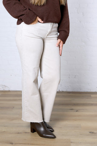 Vada Tummy Control Mid Rise Ankle Straight Denim - Almond