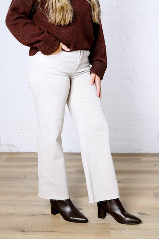 Vada Tummy Control Mid Rise Ankle Straight Denim - Almond