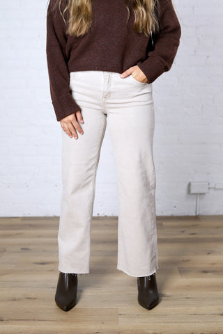 Vada Tummy Control Mid Rise Ankle Straight Denim - Almond