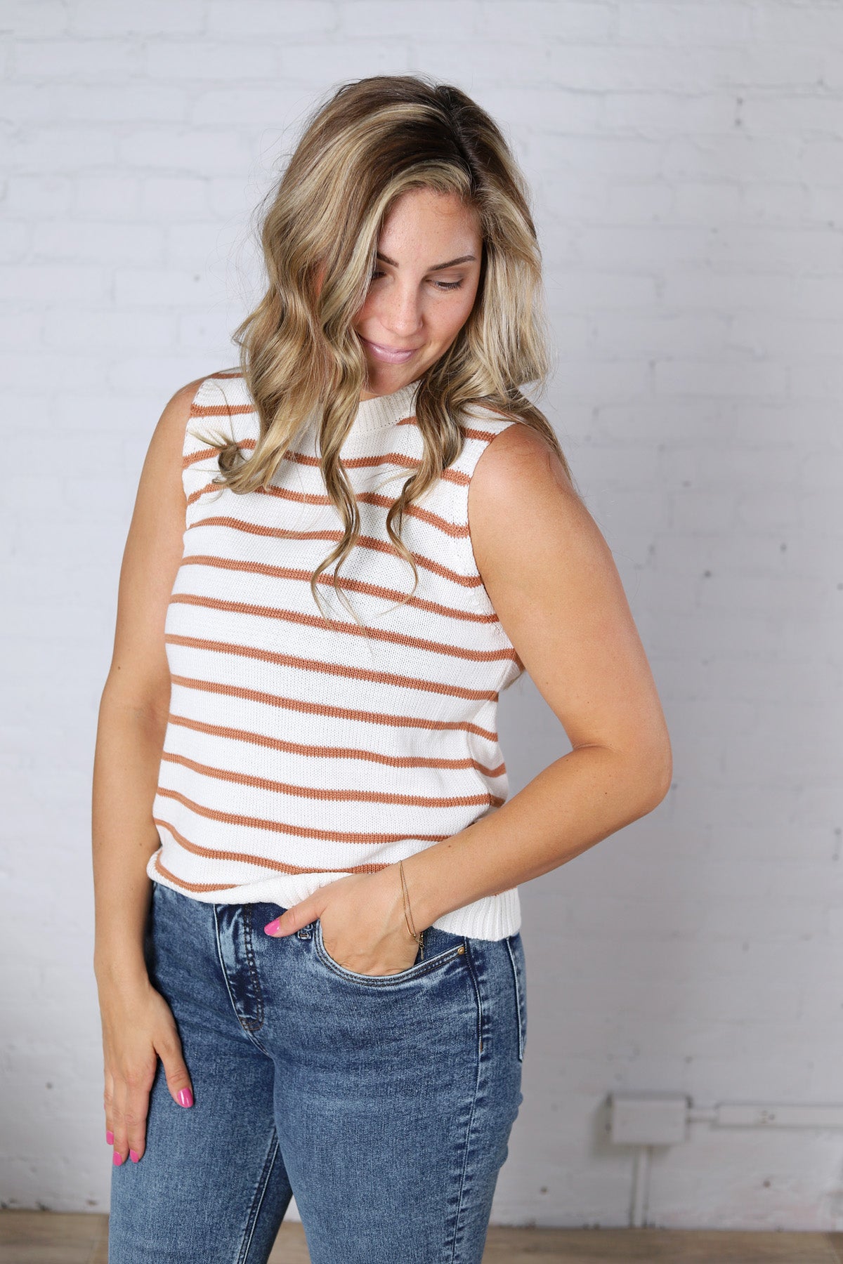 Valere Lightweight Stripe Sweater Tank - Terracotta FINAL SALE