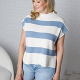 Vayla Striped Knit Top - Denim/Off White