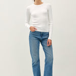 Vayra Classic Crewneck Long Sleeve Rib Top - Ivory