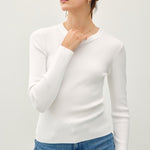 Vayra Classic Crewneck Long Sleeve Rib Top - Ivory