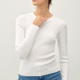 Vayra Classic Crewneck Long Sleeve Rib Top - Ivory
