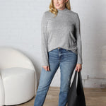 Veda Mock Neck Relaxed Fit Top - Heather Grey