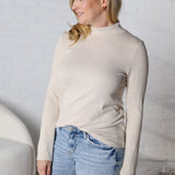 Veda Mock Neck Relaxed Fit Top - Oatmeal