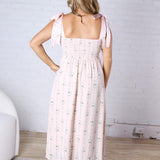 Vera Stripe Floral Corset Midi Dress - Blush