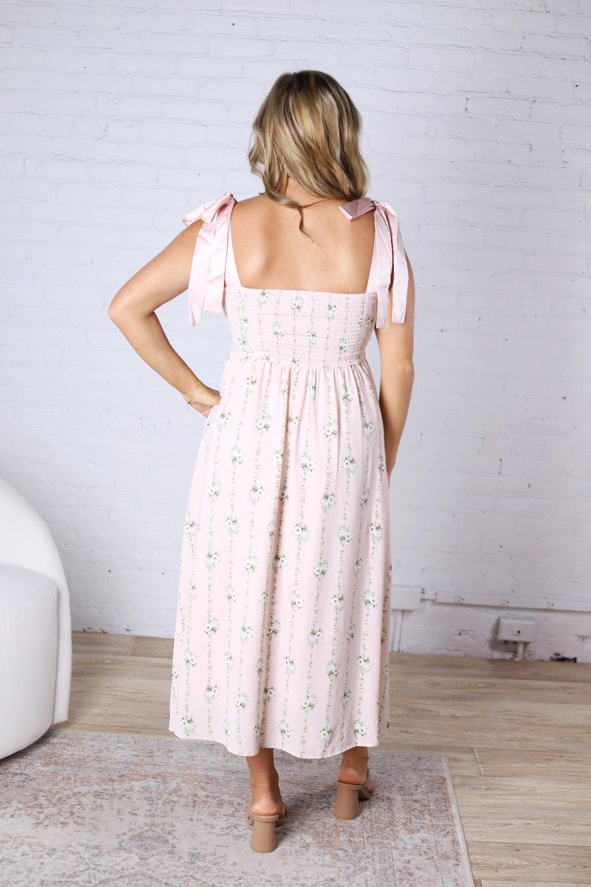 Vera Stripe Floral Corset Midi Dress - Blush FINAL SALE