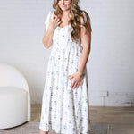 Vera Stripe Floral Corset Midi Dress - Ivory