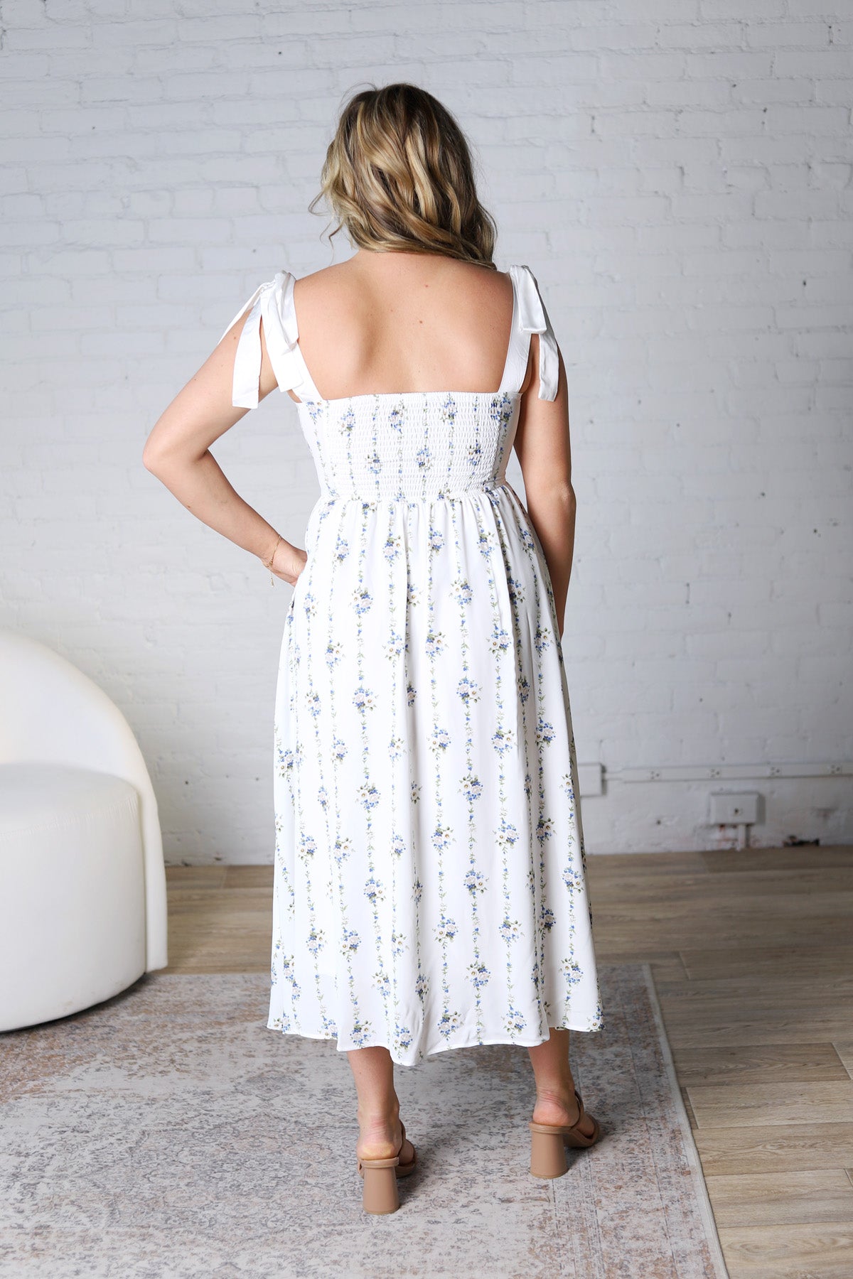 Vera Stripe Floral Corset Midi Dress - Ivory
