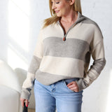 Verena Half Zip Striped Sweater