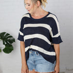 Vessa Boxy Colorblock Striped Sweater - Navy/Oatmilk