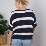 Vessa Boxy Colorblock Striped Sweater - Navy/Oatmilk
