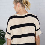 Vessa Boxy Colorblock Striped Sweater - Taupe/Black