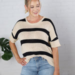 Vessa Boxy Colorblock Striped Sweater - Taupe/Black