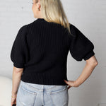 Victoria Round Neck Short Sleeve Knit Sweater - Black