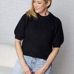 Victoria Round Neck Short Sleeve Knit Sweater - Black