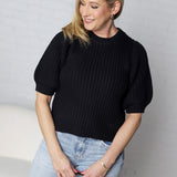 Victoria Round Neck Short Sleeve Knit Sweater - Black