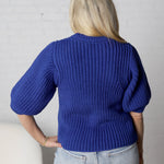 Victoria Round Neck Short Sleeve Knit Sweater - Cobalt Blue