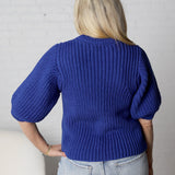 Victoria Round Neck Short Sleeve Knit Sweater - Cobalt Blue