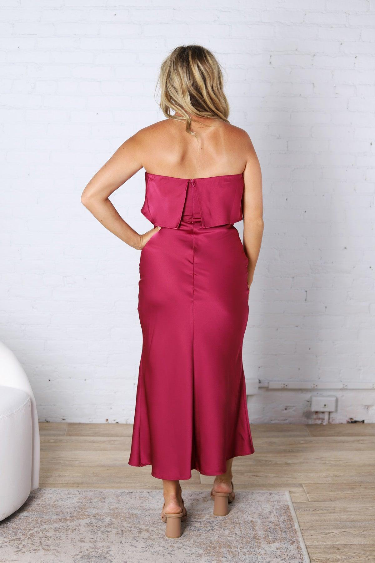 Vienna Strapless Midi Dress - Berry