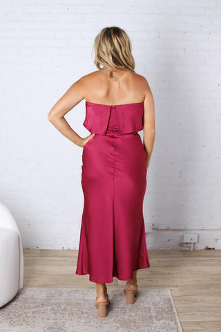 Vienna Strapless Midi Dress - Berry