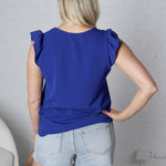 Vienne V-Neck Detail Top with Ruffled Sleeves - Royal