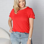 Viviana Double Ruffle Short Sleeve Top - Red