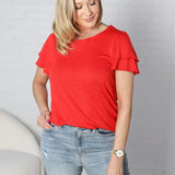 Viviana Double Ruffle Short Sleeve Top - Red