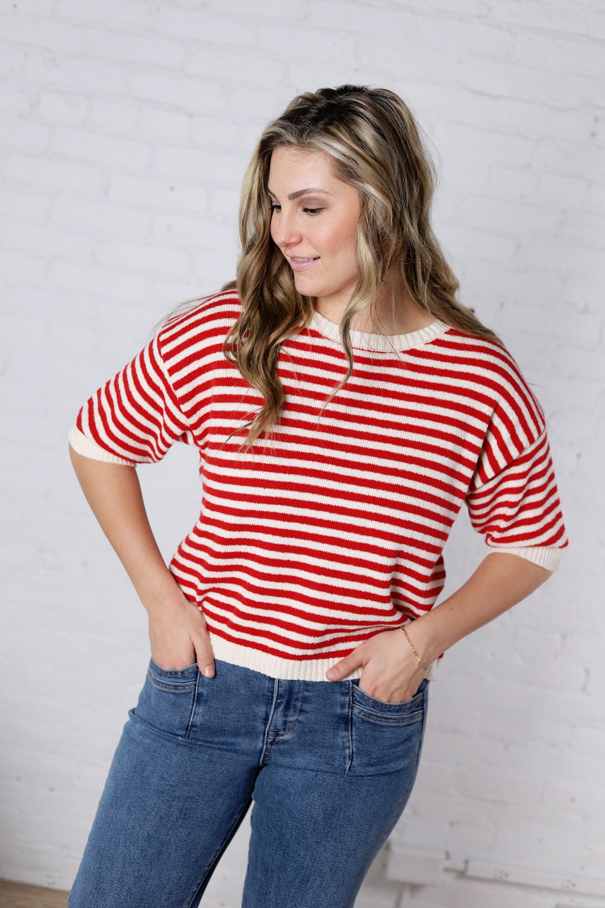Vivy Contrast Trim S/S Sweater FINAL SALE