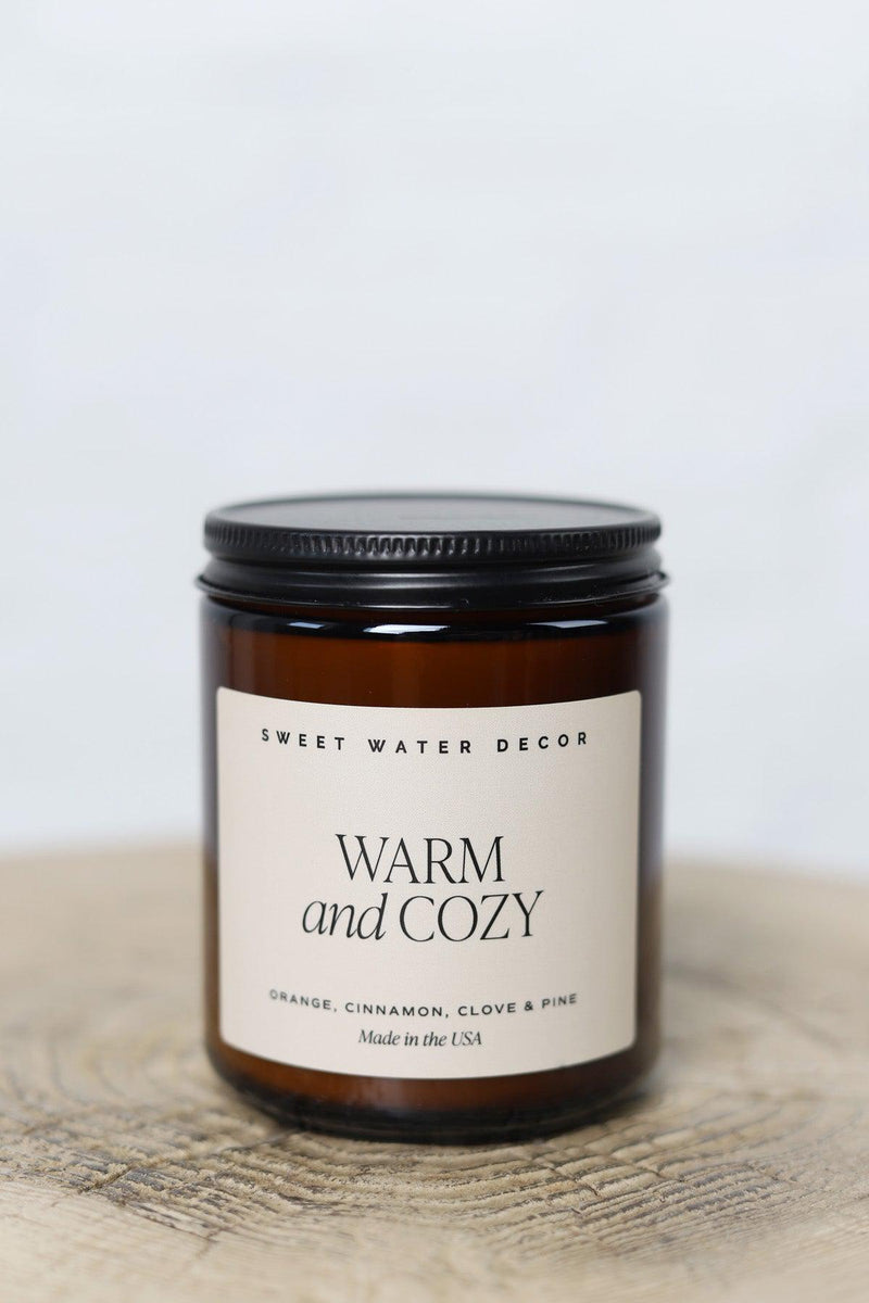 Warm + Cozy 9 oz Soy Candle - Amber Jar