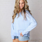 Weekender Stripe V-Neck by Z Supply - Barcelona Blue