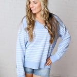 Weekender Stripe V-Neck by Z Supply - Barcelona Blue