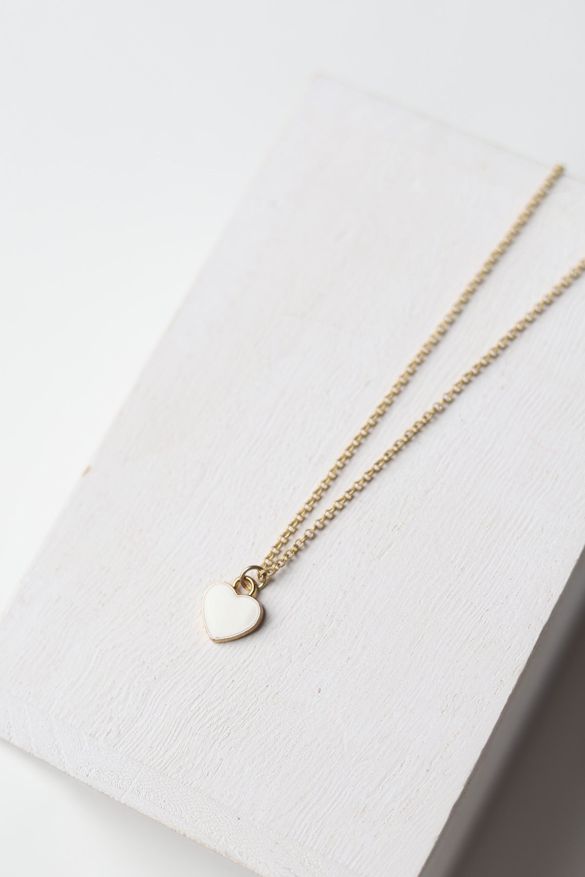 White Enamel Heart Necklace - Gold - Baubles + Bobbies