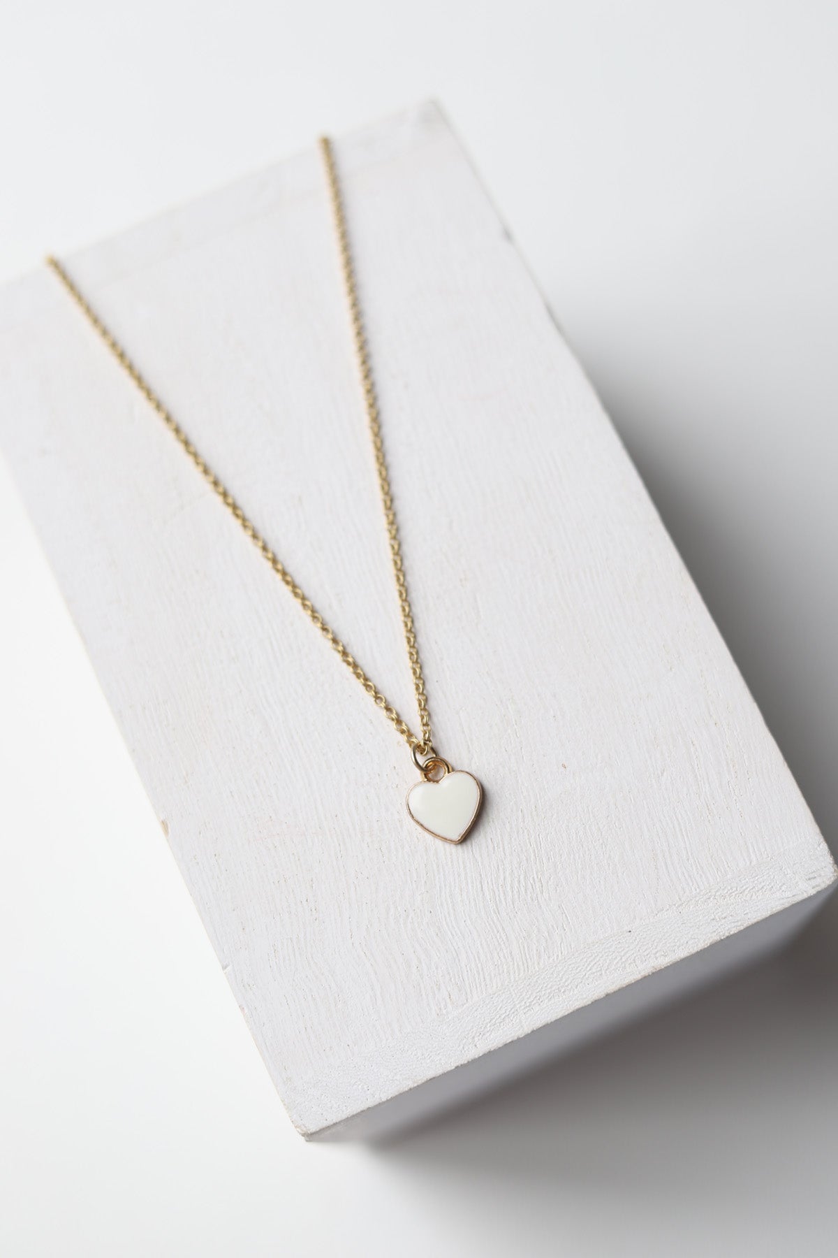 White Enamel Heart Necklace - Gold - Baubles + Bobbies