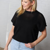 Willow Open-knit Dolman Sleeve Top - Black