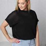 Willow Open-knit Dolman Sleeve Top - Black