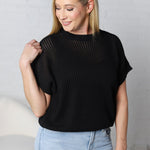 Willow Open-knit Dolman Sleeve Top - Black