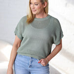 Willow Open-knit Dolman Sleeve Top - Sage Green