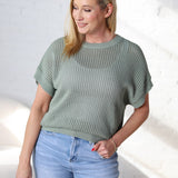 Willow Open-knit Dolman Sleeve Top - Sage Green