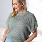 Willow Open-knit Dolman Sleeve Top - Sage Green