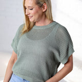 Willow Open-knit Dolman Sleeve Top - Sage Green