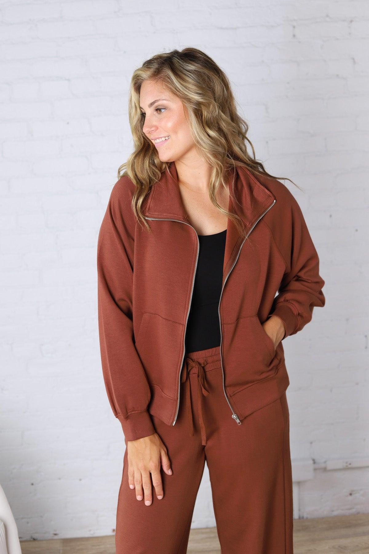 Wren Scuba High Neck Jacket - Chestnut