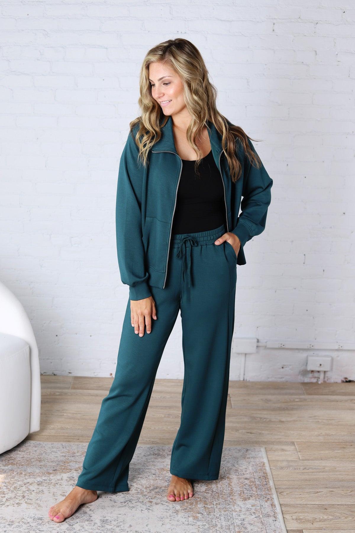 Wren Scuba High Neck Jacket - Deep Green