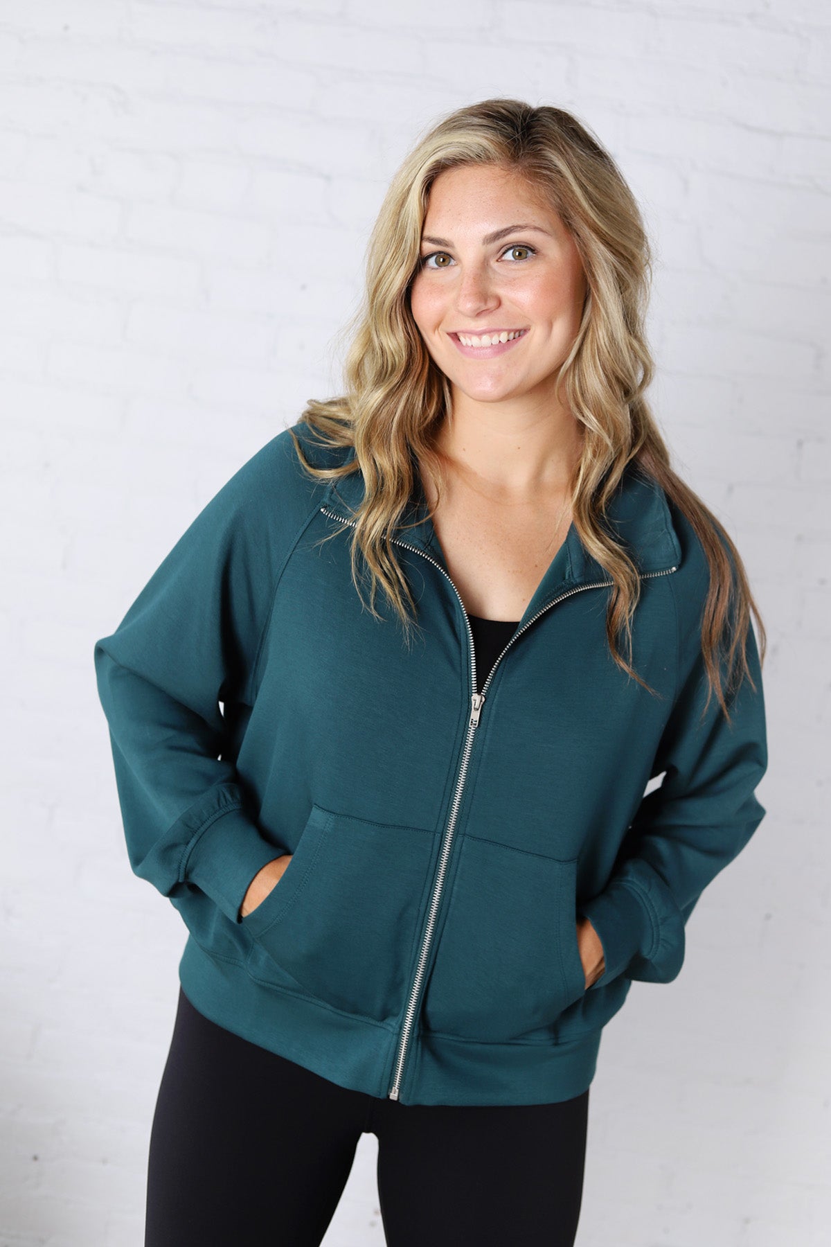Wren Scuba High Neck Jacket - Deep Green