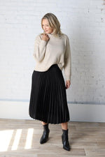 Wynne Sunburst Pleated Satin Skirt - Black