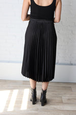 Wynne Sunburst Pleated Satin Skirt - Black